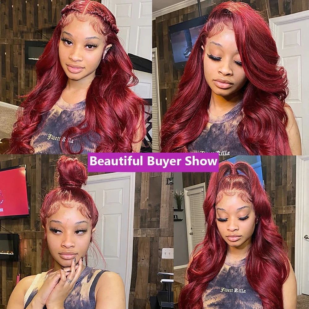 Burgundy Lace Front Wig Human Hair 13X4 Body Wave HD Lace Frontal Wig Burgundy Transparent Wig Pre Plucked with Baby Hair