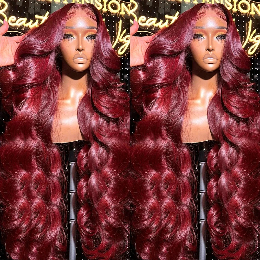 Burgundy Lace Front Wig Human Hair 13X4 Body Wave HD Lace Frontal Wig Burgundy Transparent Wig Pre Plucked with Baby Hair