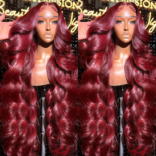 Burgundy Lace Front Wig Human Hair 13X4 Body Wave HD Lace Frontal Wig Burgundy Transparent Wig Pre Plucked with Baby Hair