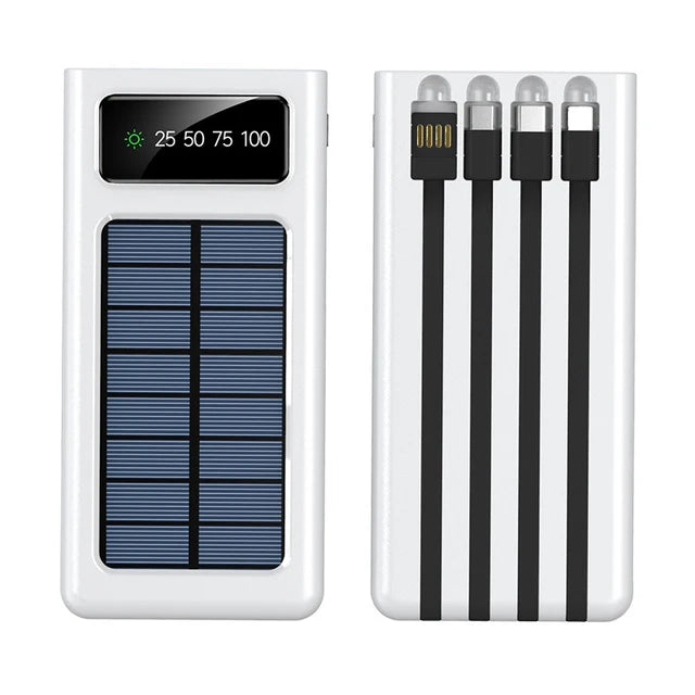 80000Mahtop Solar Charger Solar Power Bank Built Cables Portable Power Source 2 USB Ports for Xiaomi Iphone with LED Light New