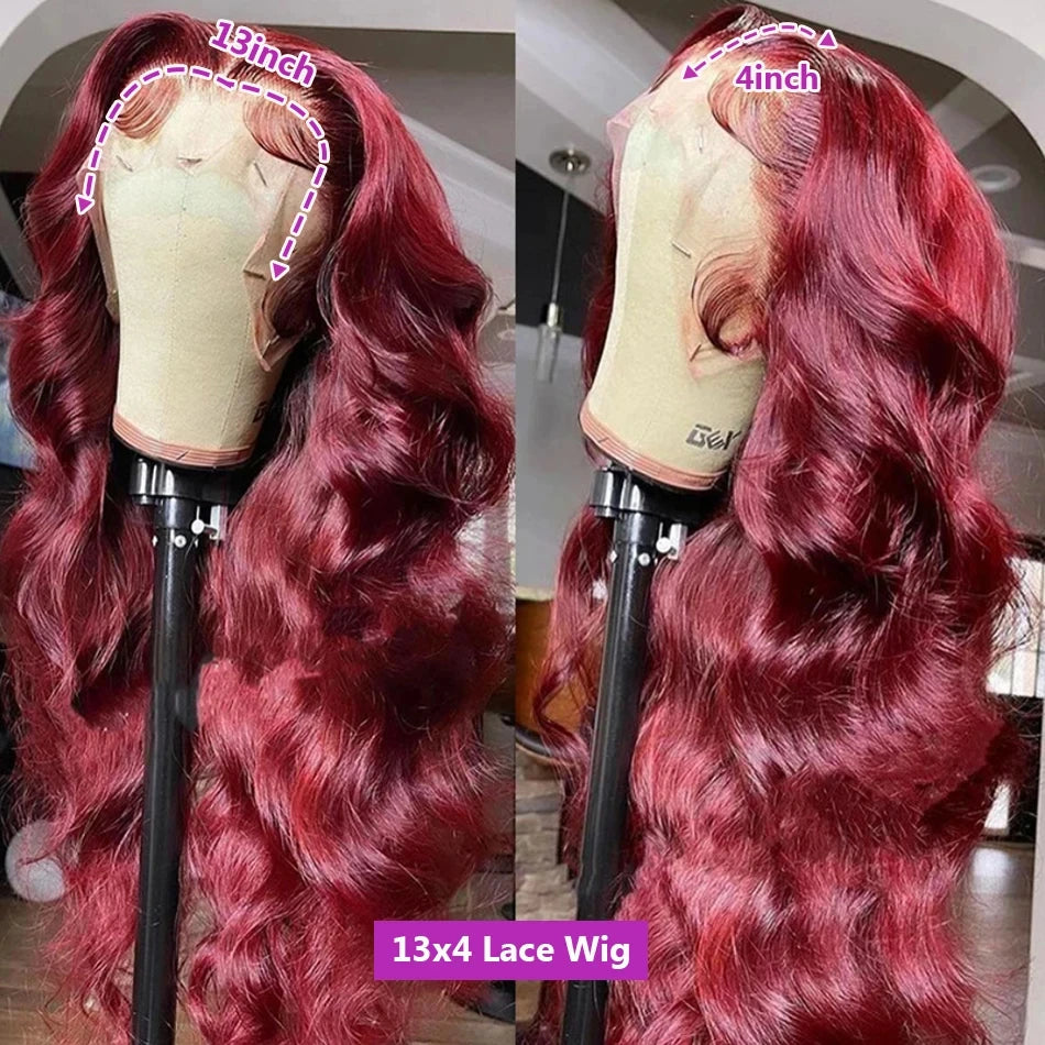 Burgundy Lace Front Wig Human Hair 13X4 Body Wave HD Lace Frontal Wig Burgundy Transparent Wig Pre Plucked with Baby Hair