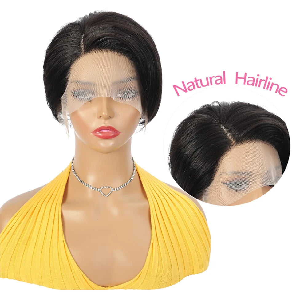 Pixie Cut Wig Transparent Human Hair Wigs for Women Straight Short Bob Wig 13X2 Lace Wig Brazilian Perruque 100% Cheveux Humain