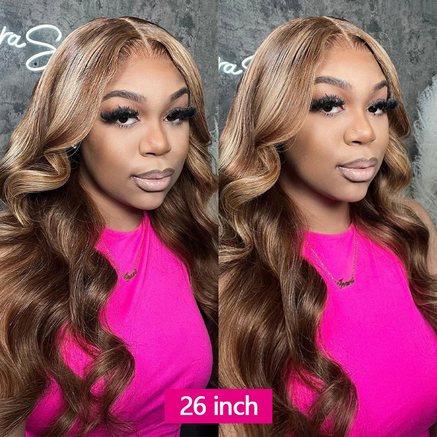 Clueless highlight Wig Human Hair Ready to Wear and Go P4/27 Colored Body Wave Pre Cut Wigs for Women 200 Density 26inch