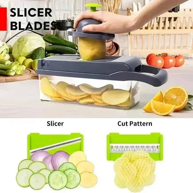 Hot 14/16 in 1 Multifunctional Vegetable Chopper Slicer Shredder with Basket Fruit Slicer Potato Shredder Carrot Grind Gadgets