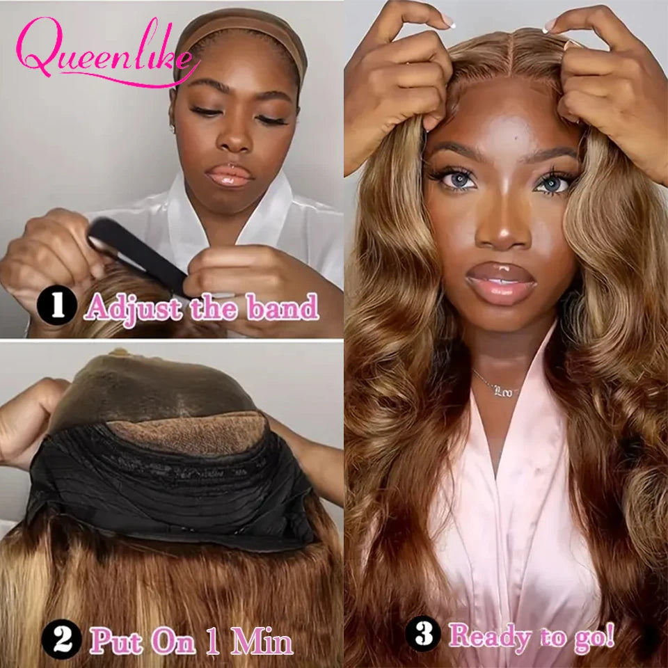 Clueless highlight Wig Human Hair Ready to Wear and Go P4/27 Colored Body Wave Pre Cut Wigs for Women 200 Density 26inch