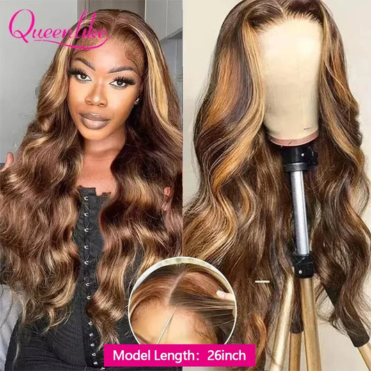 Clueless highlight Wig Human Hair Ready to Wear and Go P4/27 Colored Body Wave Pre Cut Wigs for Women 200 Density 26inch