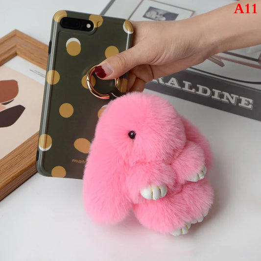 Handmade Rabbit Keychain Ring Fluffy Real Fur Pompon Bunny Trinket Key Chain Charm Cute Key Ring on Bag Car Key Pendant