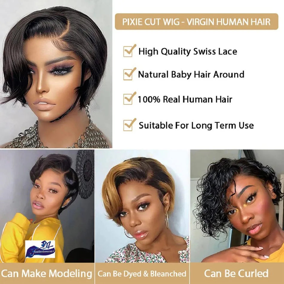 Pixie Cut Wig Lace Front Human Hair Wigs Pre plucked Brazilian Hair HD Transparent Short Bob Wigs Straight Pixiecut Wig