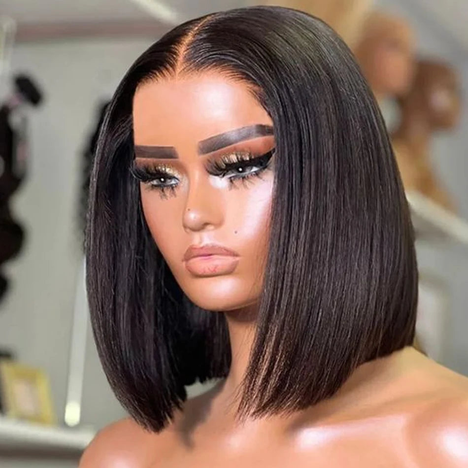 Wear and Go Glueless Wigs Human Hair Bob Straight Pre Cut Lace Front Wigs Human Hair Upgraded No Glue Lace Front Wigs for Women