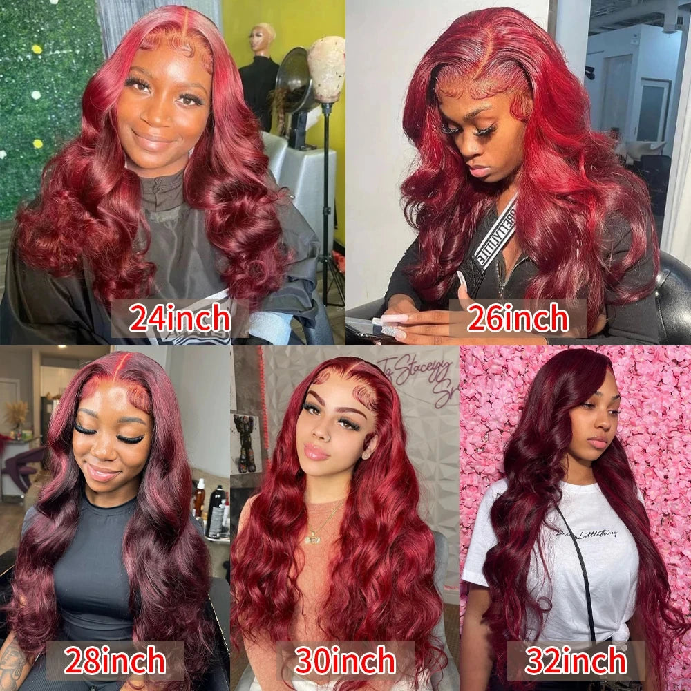 Burgundy Lace Front Wig Human Hair 13X4 Body Wave HD Lace Frontal Wig Burgundy Transparent Wig Pre Plucked with Baby Hair